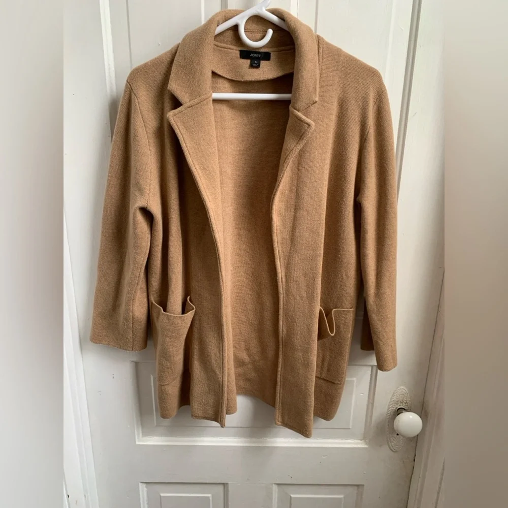 J Crew Sophie Open-Front Knit Blazer Cardigan Small Camel Tan - Picture 4 of 5